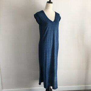 CLOTH & STONE Anthropologie Blue Very Short Cuffed Sleeve Slit Hem Maxi Dress